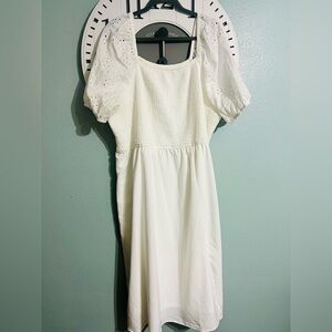Maurices White Midi Dress with Puff Sleeves